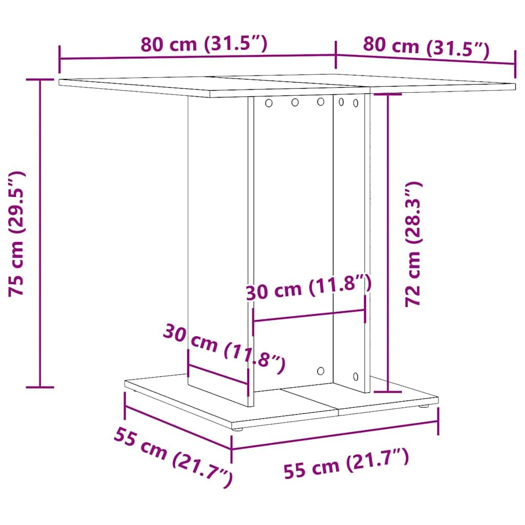 Mesa de comedor de roble Sonoma, 80 x 80 x 75 cm, material de madera, cuadrada, estable, duradera, pequeña mesa de cocina, mesa de comedor para comedor, estilo industrial con fácil limpieza