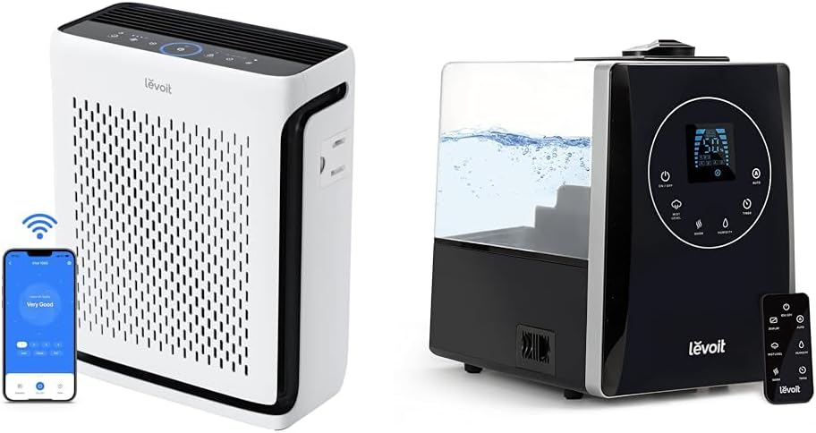 LEVOIT Air Purifiers for Home Large Room Bedroom Up to 1110 Ft² with Air Quality and Light Sensors, & LV600HH 6L Warm and Cool Mist Ultrasonic Humidifier