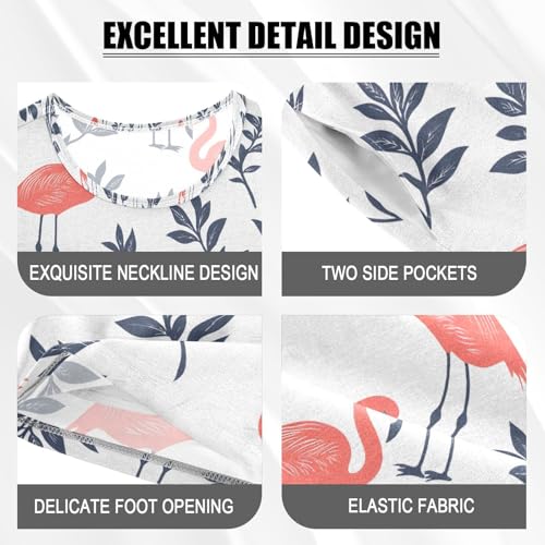 ALAZA Flamingo Leaf Cartoon Pajamas Set Short Sleeve Cotton Sleepwear Summer Pjs 2 Piece 5-14Y4