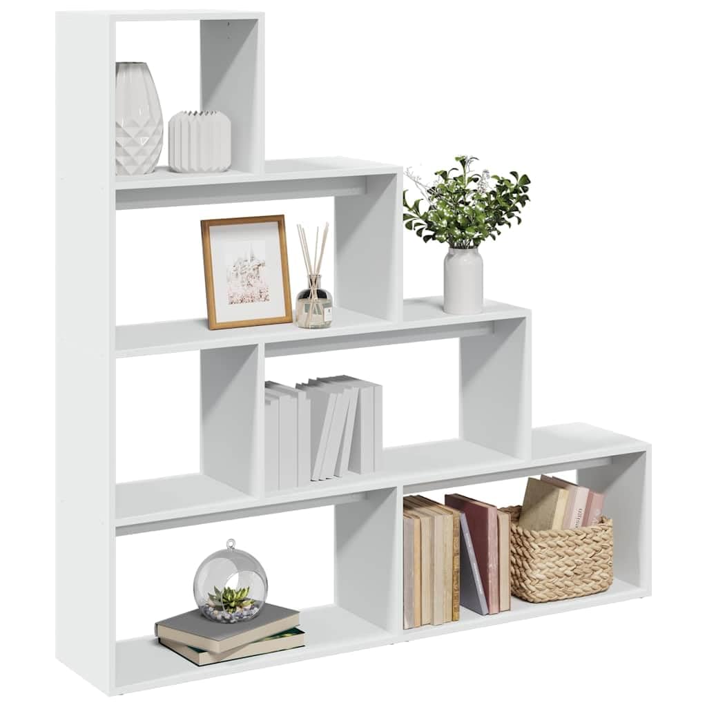Libreria a 4 ripiani, divisorio, bianco, 143,5 x 29 x 143,5 cm, in legno con molto spazio per libri e decorazioni, utilizzabile come divisorio, facile da pulire
