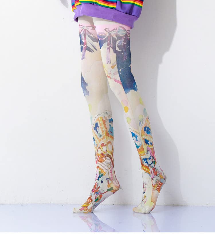 Image of Sahabowi Women's Sheer Tights, Digital Print Designs Stockings