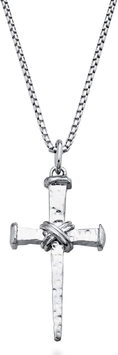 Miabella Italian Rope Wrap Nail Cross Pendant Necklace Box Chain, Rhodium or 18K Yellow Gold Plated 925 Sterling Silver Made in Italy