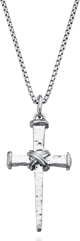 Miabella Italian Rope Wrap Nail Cross Pendant Necklace Box Chain, 925 Sterling Silver Made in Italy