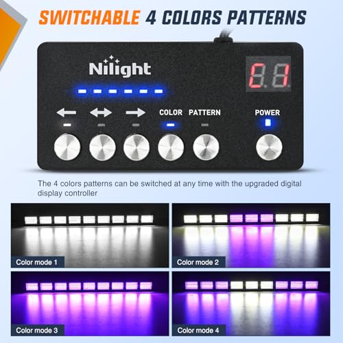 Image of Nilight 162 LED Traffic Advisor Strobe Light Bar w /Controller Purple White | 2 in 1 Emergency Warning Hazard Lights 4 Switchable Color 36 Flash Pattern for Trucks Cars Tow Plow Construction Vehicles