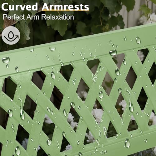 Image of VINGLI 47'' Outdoor Bench, Weather Resistant Garden Patio Bench Powder Coated Iron Frame w /PVC Mesh Backrest Slatted Seat, 2-Person Outdoor Furniture for Front Porch Entryway Park (Green)