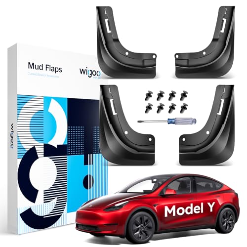 Wigoo 2026 Upgraded Tesla Model Y Accessories Mud Flaps [Stay Clean Protect Paint] All Weather Splash Guards for Tesla Model Y 2020~2024 Enhanced Thicker Version