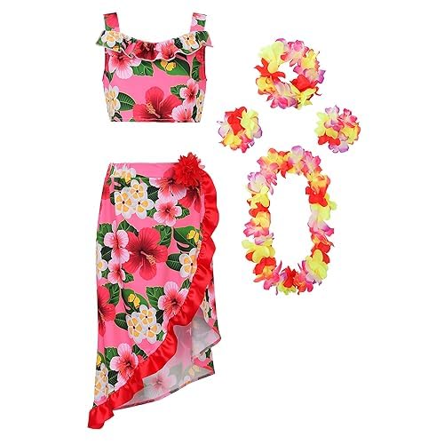 ReliBeauty Disfraz Hawaiana niña Falda Hawaiana niña con Complementos Hawaianos,100