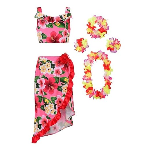 ReliBeauty Disfraz Hawaiana niña Falda Hawaiana niña con Complementos Hawaianos,100