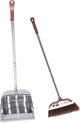 Juego de 1 escoba y recogedor de cerdas suaves, kit de limpieza para el hogar, diseño estable y antiviento