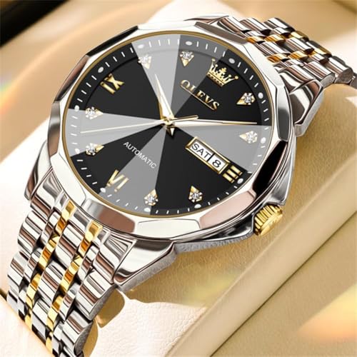 Image of OLEVS Watch for Men Automatic Classic Mechanical Watch Diamond Mirror Stainless Steel Dress Casual Waterproof Day /Date Calendar