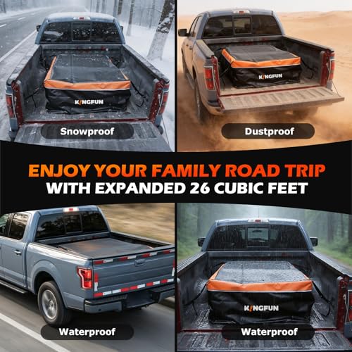 Image of Kingfun Truck Bed Cargo Bag, 26 Cu Ft Waterproof Cargo Carrier