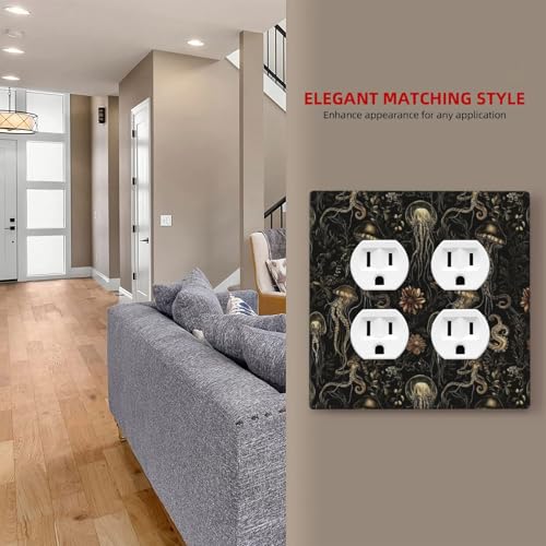 Decorative Outlet Covers Black Gold Jellyfish Squid Deep Sea Creatures 2 Gang Outlet Cover Wall Plate Double Duplex Light Switch Cover Plate Switch Plate Covers for Bedroom Decor