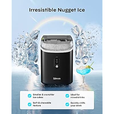 Nugget Ice Maker Countertop - 33lbs/24H, Silonn Pebble Ice Maker Machine with Self-Cleaning Function, Ice Makers for Home Kitchen Office