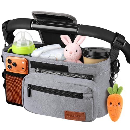 Image of Guiseapue Universal Stroller Organizer with Cup Holder: Baby Essentials, Stroller Caddy with Shoulder Strap, Detachable Phone Bag, Stroller Accessories, Chirstmas New Moms Baby Gifts