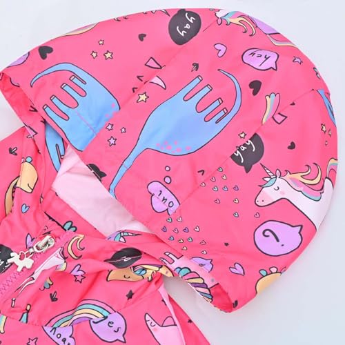 Image of MGEOY Girls Rain Jacket Lightweight Waterproof Hooded Cotton Lined Raincoat Windbreaker for Kids Size 4-12 Years