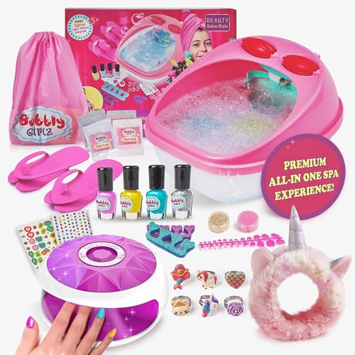 Kids Spa Day Kit for Girls, 42+ Piece Spa Set with Waterfall Foot Spa, Nail Spa Kit, Pedicure and Manicure Accessories, Perfect Spa Kit for Girls Ages 6 7 8 9 10 11 12, Fun Birthday Presents or gift