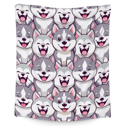 Husky Blanket Gifts - 50x60 Inches Cute Throw Blanket for Girls & Boys - Gray Soft Fuzzy Plush Blankets for Bed, Couch, Sofa