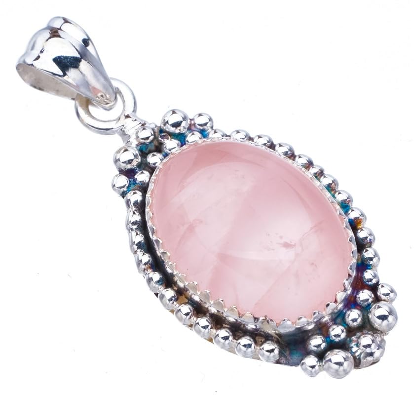 Pendentif en Quartz Rose Fait Main d'Exception et Argent Sterling 925