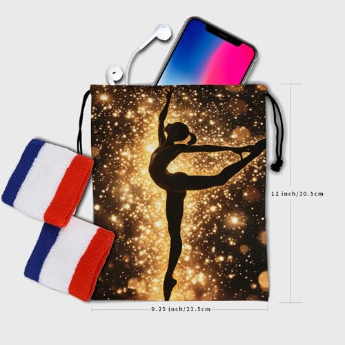 Image of Nerxy Gymnast Gymnastics Grip Bag - Gold Stars Grip Bags for Gymnastics Mini Gym Bag Galaxy Drawstring Storage Pouch Adjustable
