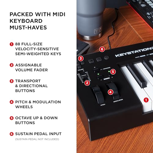 Image of M-AUDIO Keystation 88 MK3 MIDI Controller Bundle with Headphones for Studio Recording, Music Production, Podcasting, Streaming