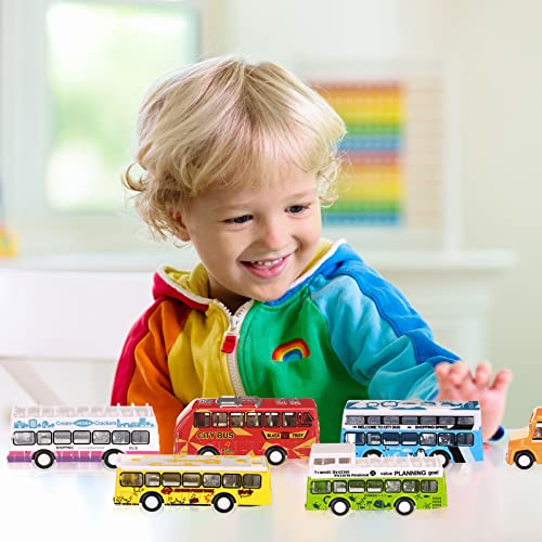 image for Hanaive 6 Pcs School Bus Toys Cars Set Die Cast Metal Little Cars City