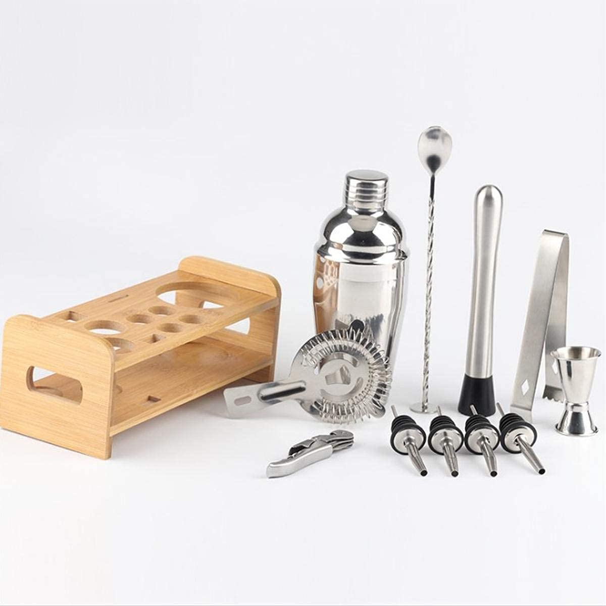 Juego de coctelera de 12 Piezas Juego de Barman Juego de Barra de Acero Inoxidable Premium con Soporte de bambú Preparación de cócteles para Barman Herramienta de Barra de Fiesta de Bebida