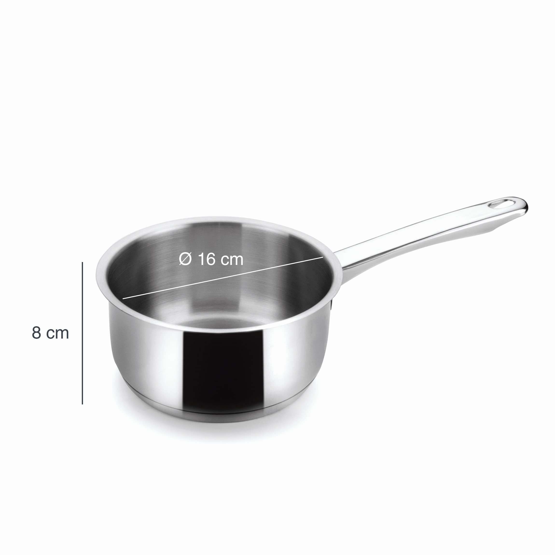 Lacor Basic Pentolino Alto, Grigio, 16 x 8 cm | Realizzato in acciaio inossidabile alimentare; alta resistenza alla corrosione e usura quotidiana in cucina