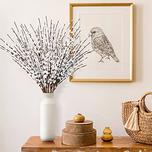 Houele - Long Stem Artificial Flowers For Tall Vase, Fake Branches, Pussy Willow Branches Faux Jasmine Flowers Home Vase Fillers For Home Hotel Office Bedroom Diy Decor (10 Pcs White) #TOP1
