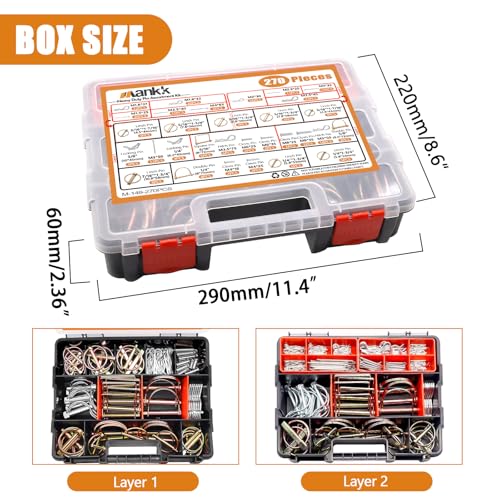 Image of mankk 270PCS Heavy Duty Hitch Pins Clip Pins 3 Point Assortment Kit Tractor Pins Linch Pins PTO Pins R Clip Pins Hair Pins,for Farm Tractors Trailers Trucks Attachments Lawn Mowers
