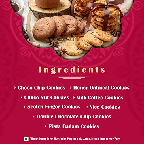 Image of Unibic Celebrations Cookies Gift Pack 700 Gram, Choco Chip, Choco Nut, Scotch Finger, Pista Badam, Honey Oatmeal, Milk Coffee, Nice and Double Chocolate Chip Cookies (Pack of 2)