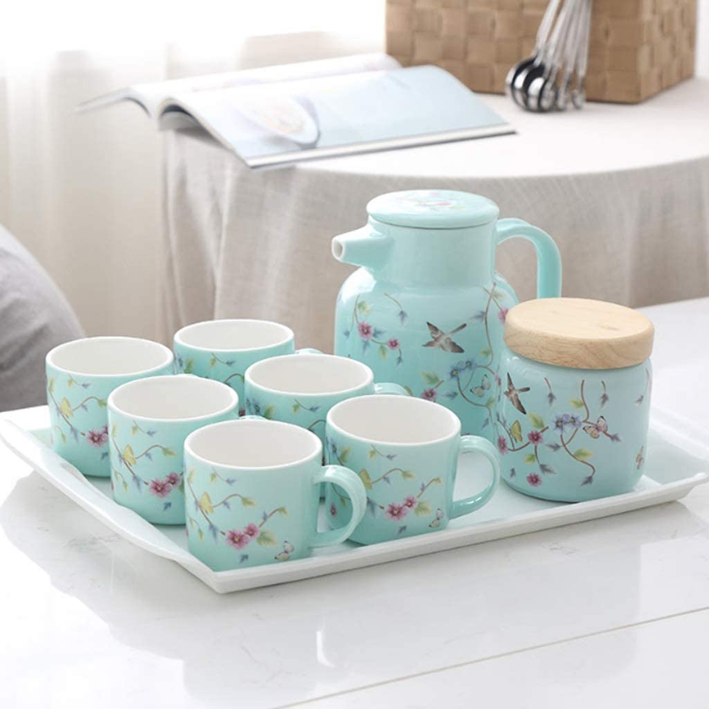 Zestaw do Herbaty Urodziny 9 Sztuk Zestaw Do Herbaty Filiżanki Kawy Ceramiczna Taca Serwowania Czajniczek Dzban Dla Kobiet Salon W Domu Ukończenie(Blue)