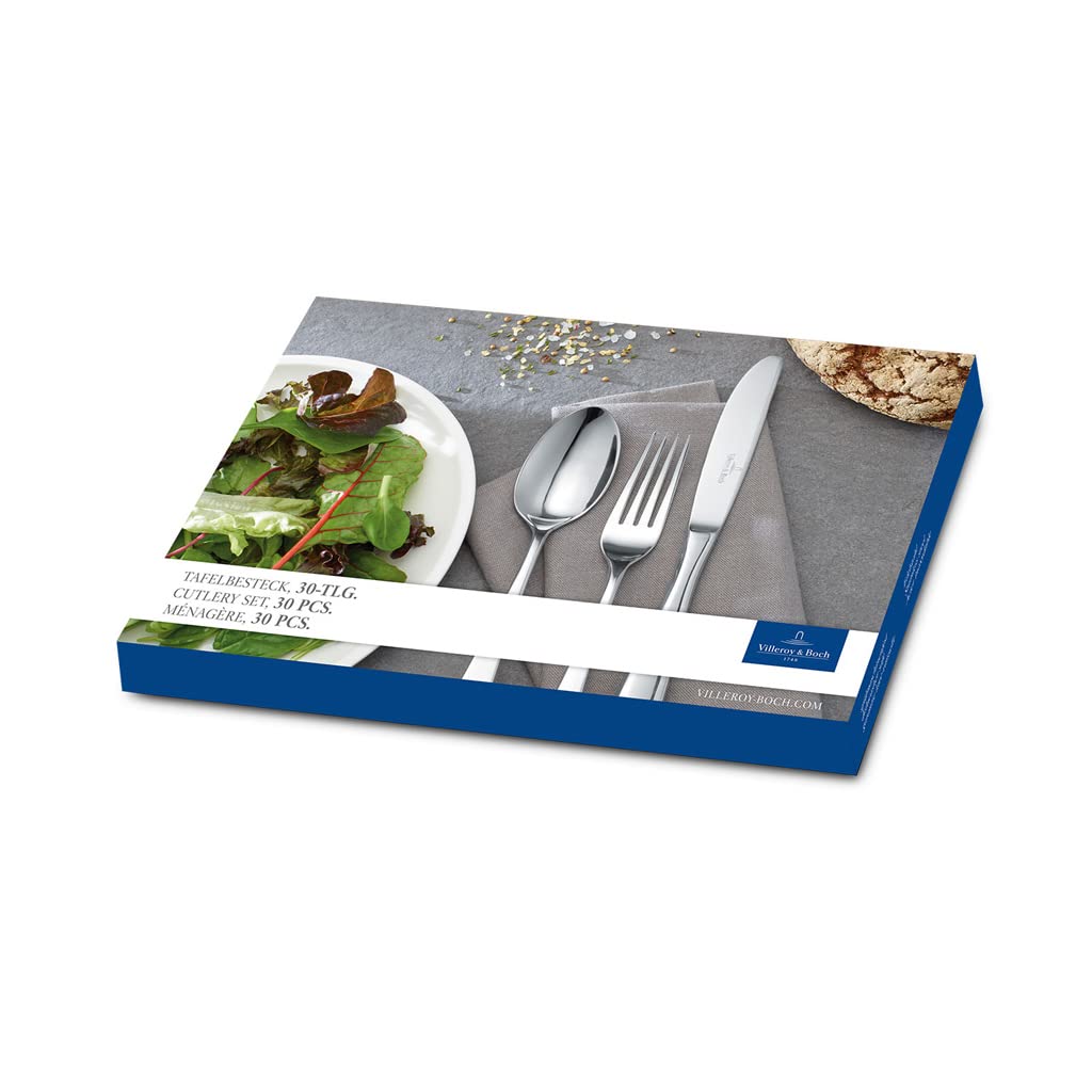 Villeroy & Boch - Leandra Besteckset 30tlg. Platin, Spülmaschinenfest, Besteck Silber, Tafelbesteck, Besteck Set 6 Personen, Edelstahl