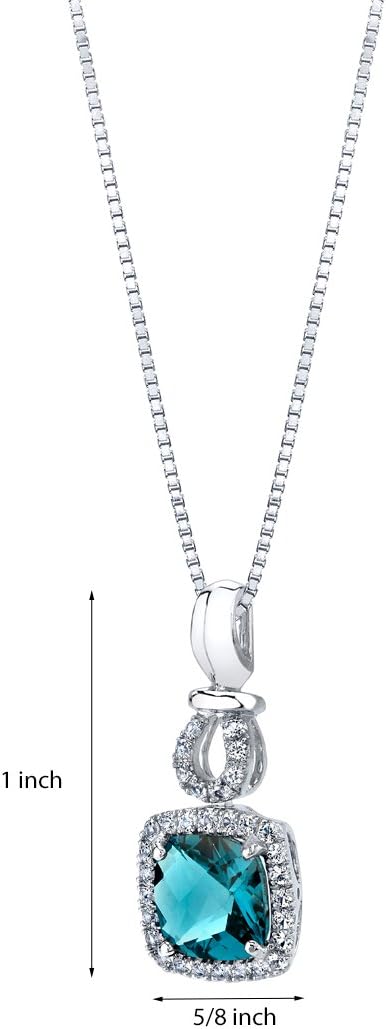 PEORA London Blue Topaz Pendant for Women 14K White Gold with, Halo Drop Solitaire, Genuine Gemstone, 8mm Cushion Cut, 2.80 Carats total, with 18 Inch Chain, December Birthstone Necklace