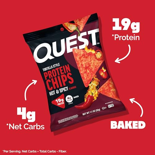 Image of Quest Nutrition Tortilla Style Protein Chips, Hot & Spicy, 19g of Protein, 4g Net Carbs, High Protein, Gluten Free, 1.1 Ounce, 4 count