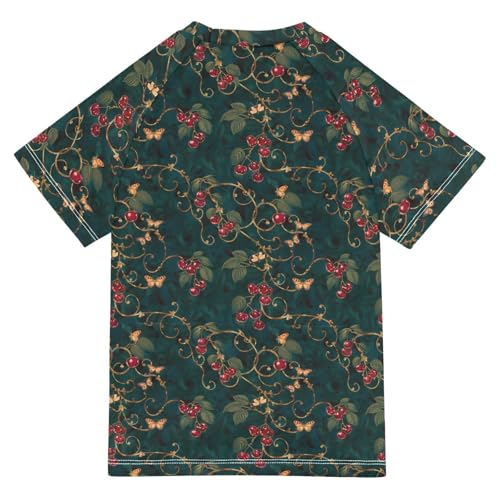 ALAZA Kids Rash Guard Girls Toddler Swim Shirts Short Sleeve Vine Red Berry UPF 50+ 3T2