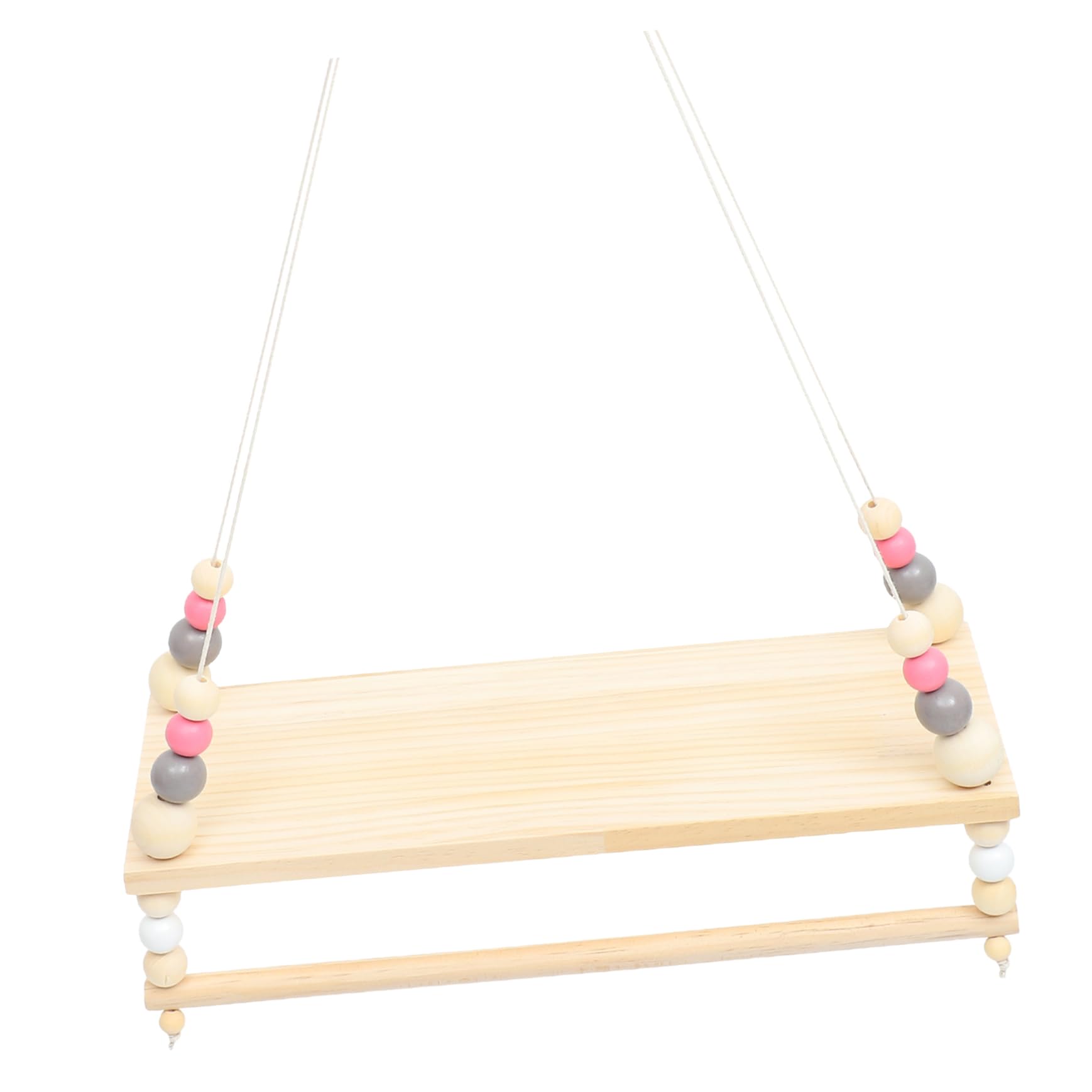 PRETYZOOM Stylish Wooden Bead Wall Hanging Shelf Multi Functional Organizer for Sundries Books Aesthetic Home Decor Sturdy Design for Bedroom Living Spaces Natural Finish