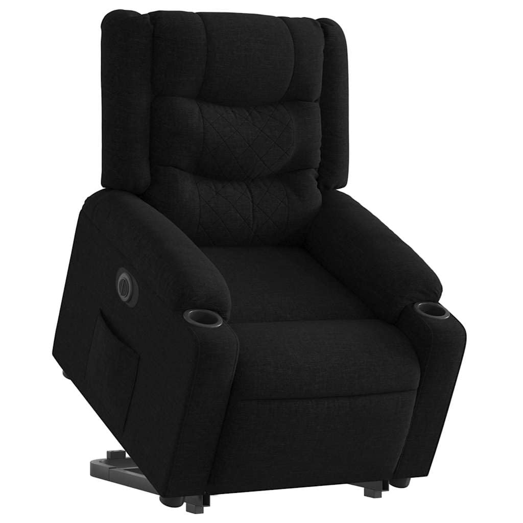 Poltrona relax elettrica in tessuto nero, 77 x 93 x 99 cm, con poggiapiedi e schienale, ideale per soggiorno, camera da letto, ufficio