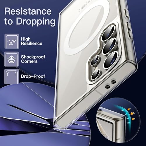 Image of Magnetic Case for Samsung Galaxy S24 Ultra 5G, Compatible with MagSafe, Shockproof Protective Phone Cover, Non-Yellowing Hard Clear PC Back (Clear)