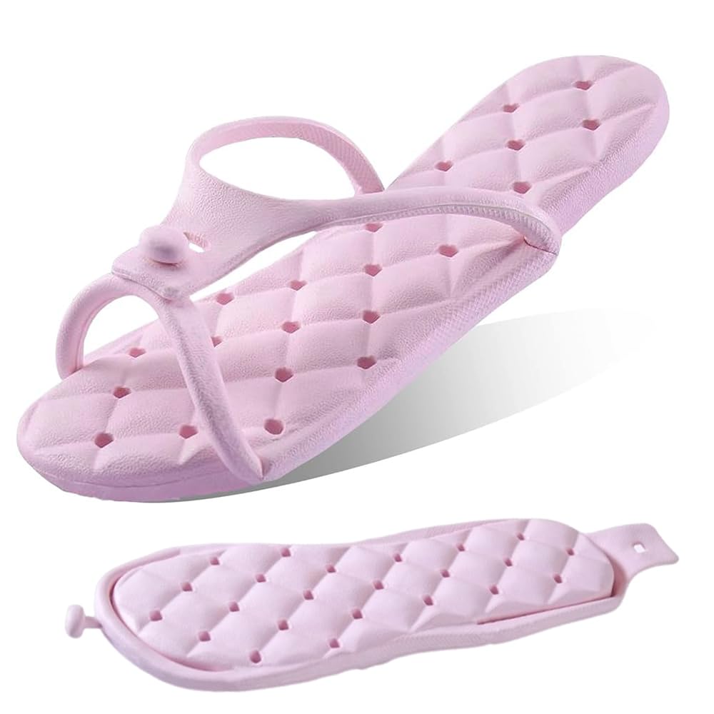 OULIGET Foldable Travel Shower Shoes with Holes,Dry Quickly Non Slip Bath Slippers,Portable Hotel Lightweight Sandals for Spa Nail Salon Beach Pool Gym
