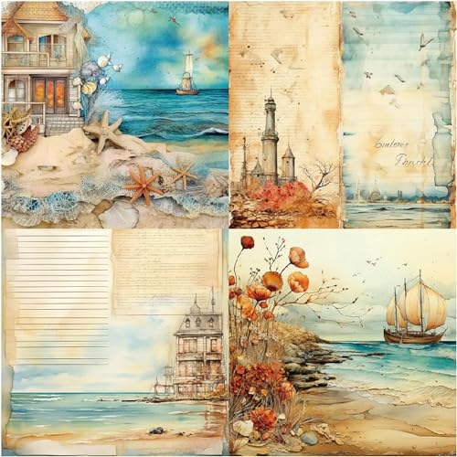 Scrapbooking Papier, 24 Feuilles Vintage Papier Scrapbooking Marin, 15 x 15 cm Papier Décoratif Scrapbooking, Papier à Motif Scrapbooking Accessoires pour Journal, Carnet, DIY Album, Artisanat – vue 5