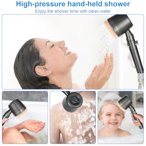 Wassersparend Duschkopf Druckerhöhend, Massagedusche Multifunktionaler Hochdruck Duschkopf, Wassersparende Handbrause Duschbrause 5 Modi mit Verstellbarer 1,5 m Schlauch+Halterung, Ersatzfilter