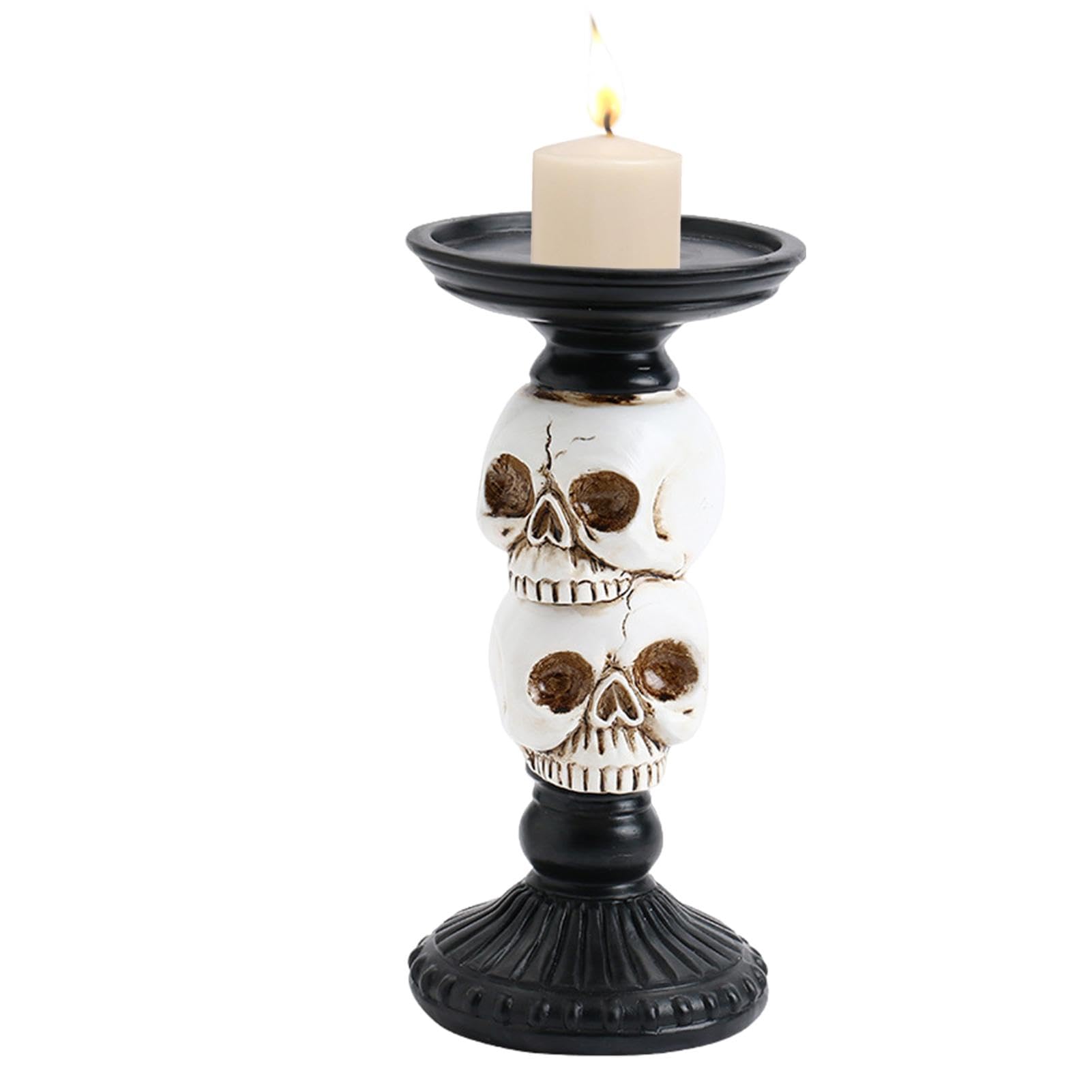 2er Set Totenkopf Kerzenhalter Halloween - Gothic Kerzenständer Mit Krone Schwarz