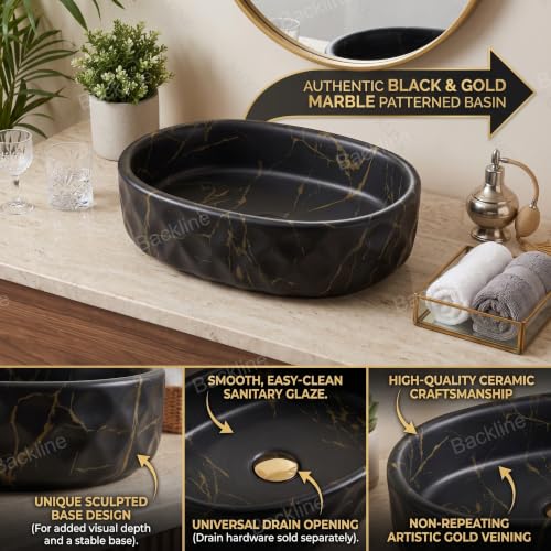 Image of Backline 20x13x5.5 Inche Table Top Wash basin | Basin for Bathroom | Countertop Bathroom Basin For Restaurant /Dining Hall /Living Room /Home (Black Matt)
