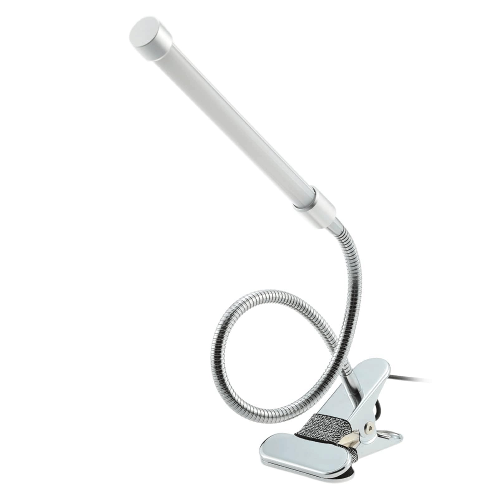 Lampa biurkowa LED z klipsem, długa, elastyczna gęsia szyja, metalowa, regulacja 360°, nadaje się do lamp ochronnych oczu typu klips w domu i biurze (kolor: biały)