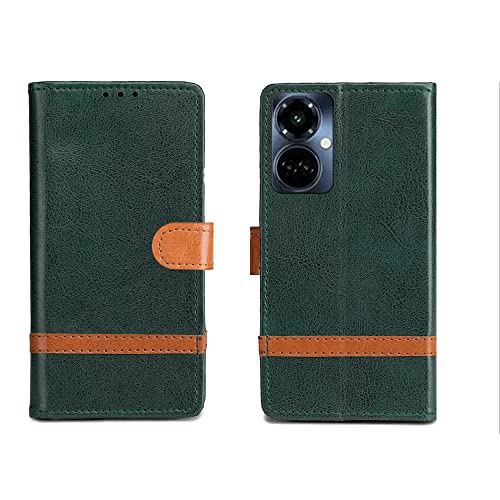 Image of Pinaaki Enterprises Tecno Camon 19 Pro 5G Flip Case | Premium Leather Finish Flip Cover |Complete Protection Flip Cover for Tecno Camon 19 Pro 5G - Green Stripe