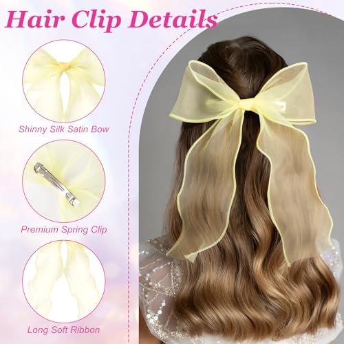Pinzas para cabello con lazo grande amarillo, pack 2 pcs miniatura 3