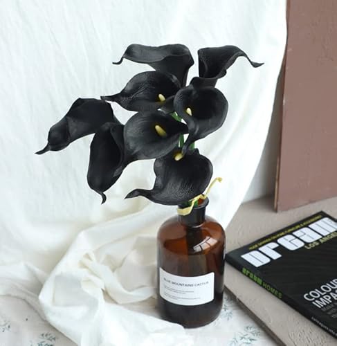 14"Artificial Calla Lily Flowers,12 Single Heads Pu Flower Small Flower Bouquet Accessorie,Calla Lily Bridal Wedding Bouquet For Greenery Plants Indoor Outside Garland Home Office Decor (White/Black) #TOP1