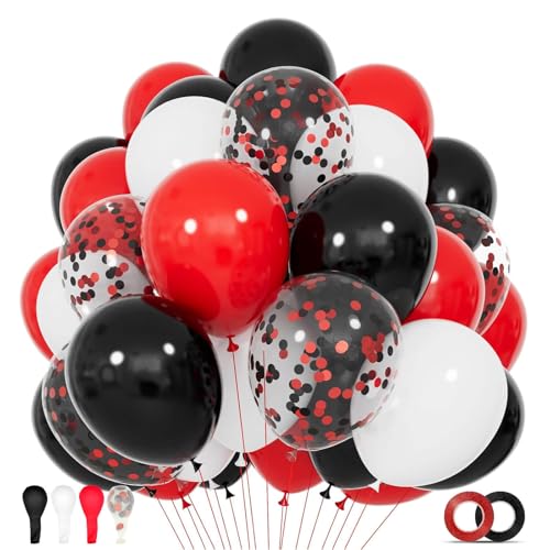 68Pcs Red Black White Latex Balloons 12 Inch with Black Red Confetti Balloons for Birthday Wedding Baby Shower Graduation Poker Card Party.