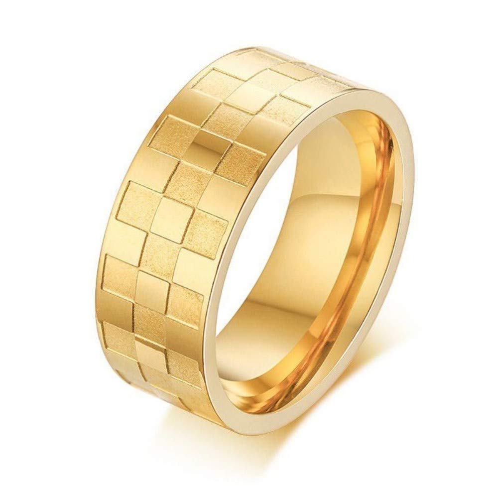 Eleganckie Pierścionki Męski Kwadratowy Pierścień 8 mm Złoty Stal Nierdzewna Modny Obrączka Ślubna Rozmiar: 8 (Rozmiar: 8) (10)