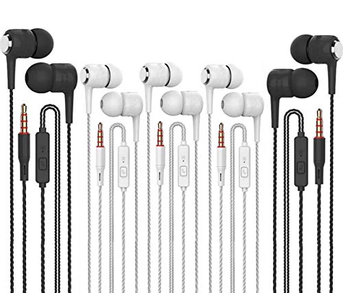 Meyaar SPN Earbuds Headphones with Microphone 5 Pack, Earbuds Wired Stereo Earphones in-Ear Headphones Bass Earbuds, for All Smartphones, Fits All 3.5mm Interface Device (2 Black 3 White)